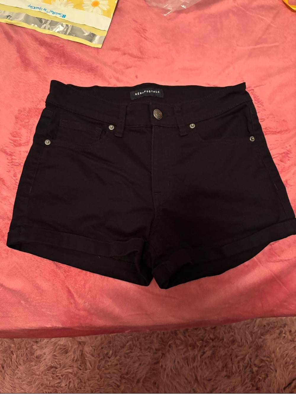 Aeropostale Black Cuffed Denim Shorts